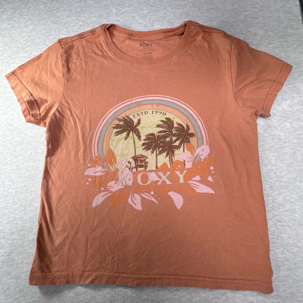 Roxy Girl Estd. 1990 Tropics Graphic Short Sleeve T-Shirt Mauve Orange Size 12